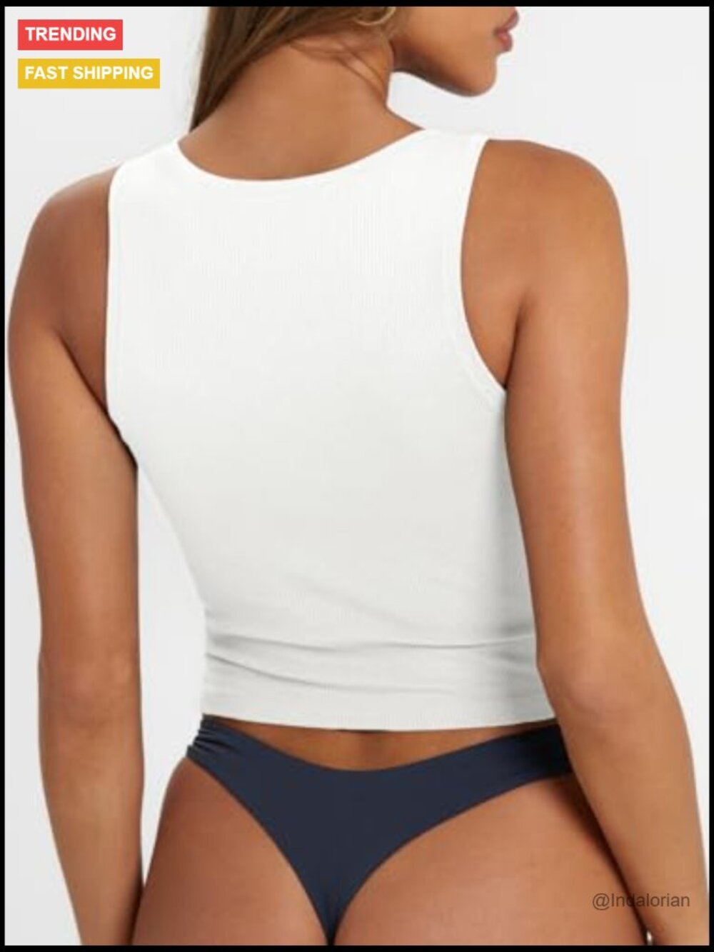 Ribbed Square Neck Crop Tank Top Sleeveless Summer Workout Top - Picture 5 of 6